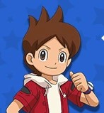 A close up of anime version of Nate. He's wearing a red jacket with black ovals on the sleeves and has a white hoodie on underneath it. His right arm is lifted towards him and his thumb is pointing at him.